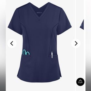 Med Couture Peaches Double V Scrub Top Navy